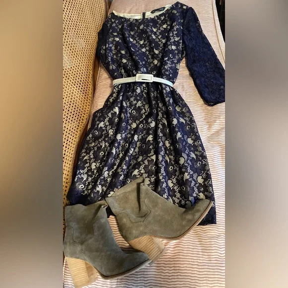 French Connection Navy Blue Lace Dress - Picture 1 of 15
